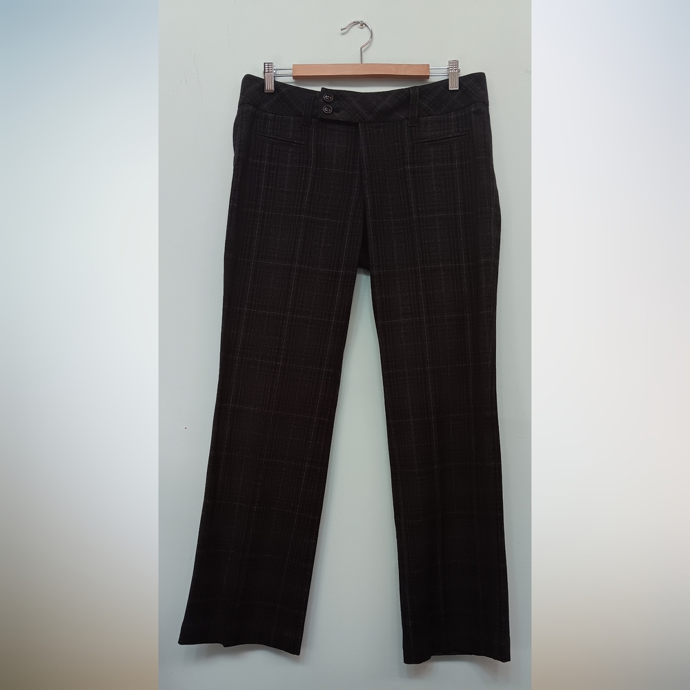 Espirit 94107 Luella Regular Mid-Rise Bootcut Pants Plaid Black Gray 10